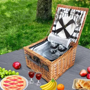 Deluxe 2-Person Willow Picnic Basket Set with Insulated Cooler Bag and Blanket for Alfresco Dining