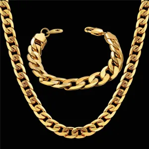 Men Women's Dubai Jewelry Sets Gold Color Stainless Steel Necklace Bracelet Set Hiphop Curb Cuban Thick Chain Wholesale Jewelry