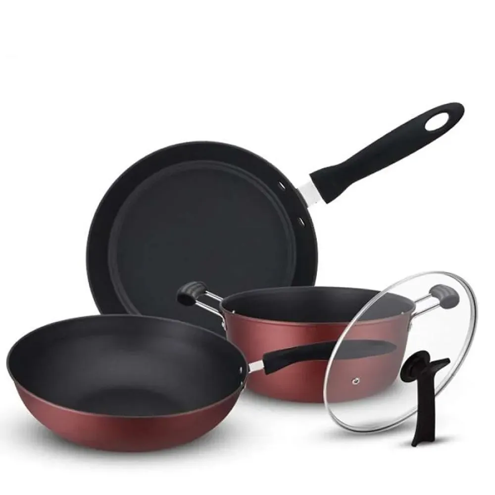 ( NET) Non-Stick Frying Pan Non Stick Cookware Sets Set 3 pcs