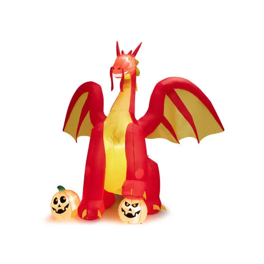 10-Foot Inflatable Animated Fire Dragon Halloween Decor with Built-in LED Lights for Spooky Outdoor Displays