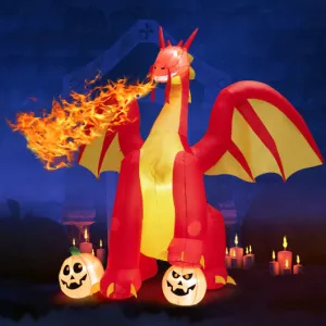 10-Foot Inflatable Animated Fire Dragon Halloween Decor with Built-in LED Lights for Spooky Outdoor Displays