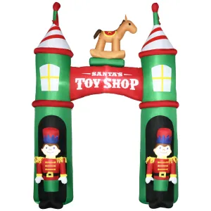 11.5ft Christmas Inflatables Outdoor Decorations Archway with 2 Nutcracker Soldiers Rocking Horse, Blow-Up LED Yard Christmas Decor for Lawn Garden Party