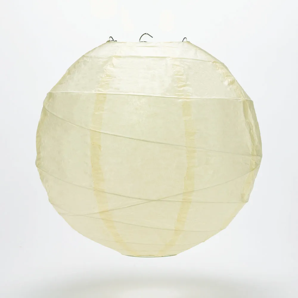 12" Ivory Round Paper Lantern, Crisscross Ribbing, Hanging Decoration