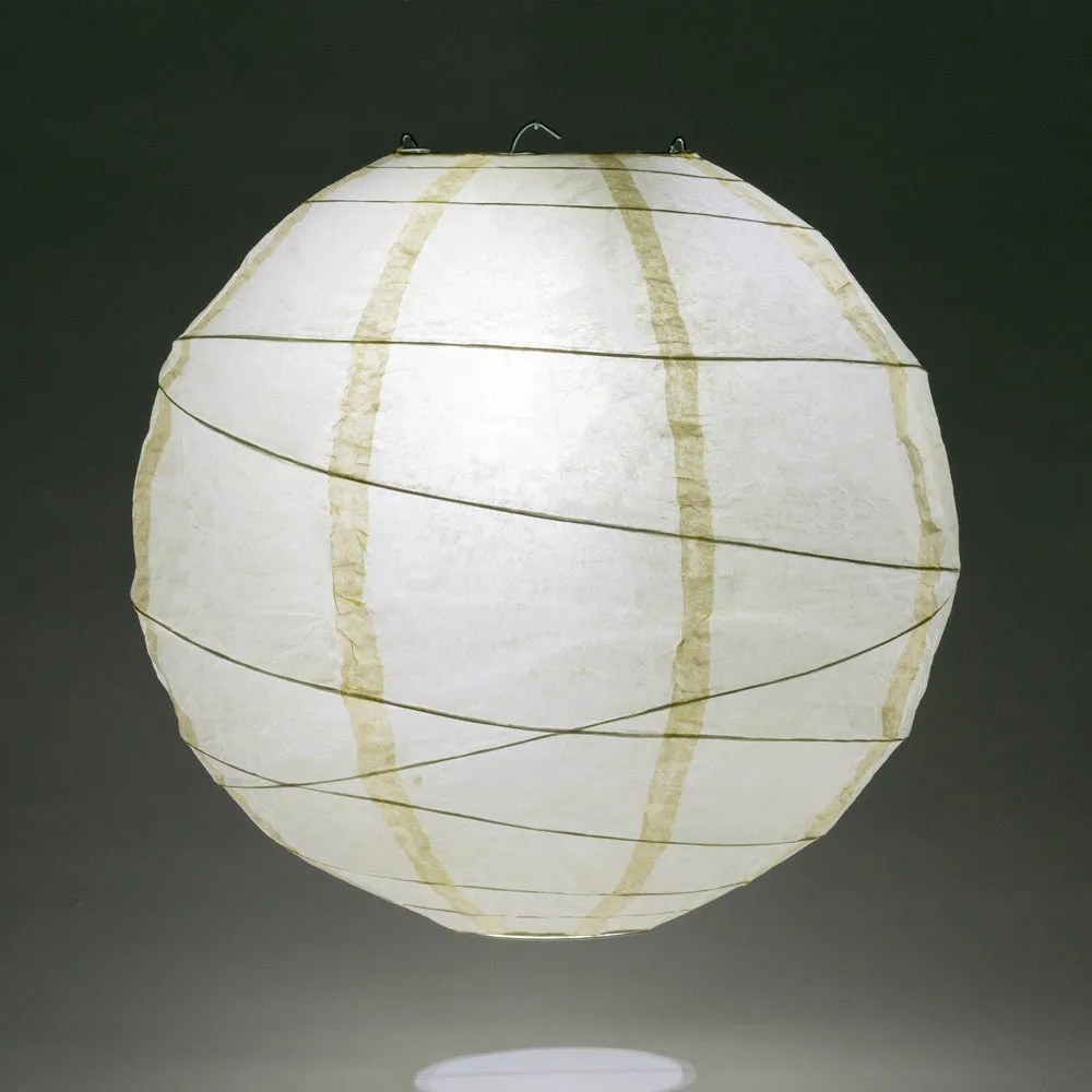 12" Ivory Round Paper Lantern, Crisscross Ribbing, Hanging Decoration