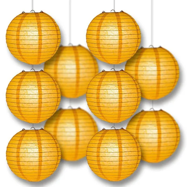 12" Papaya Round Paper Lantern, Even Ribbing, Chinese Hanging Wedding & Party Decoration