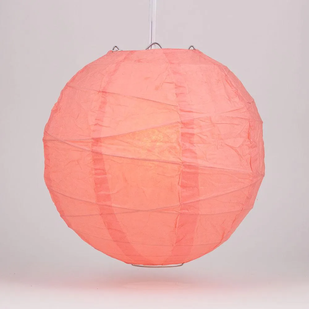 12" Roseate / Pink Coral Round Paper Lantern, Crisscross Ribbing, Chinese Hanging Wedding & Party Decoration