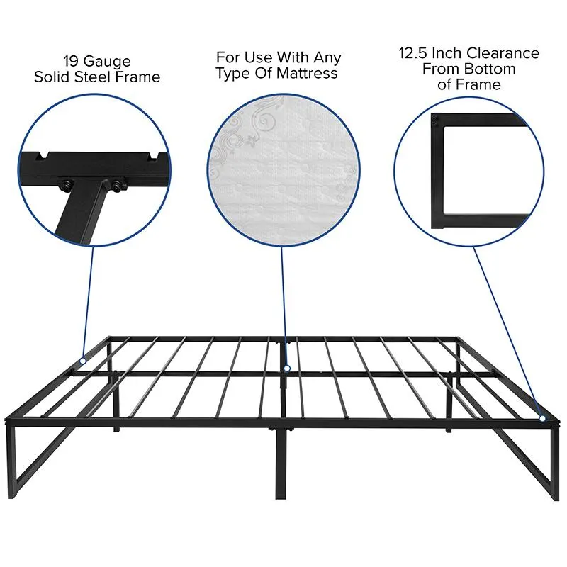 14 Inch Metal Platform Bed Frame With 12 Inch Memory Foam Pocket Spring Mattress In A Box (No Box Spring Required) - Queen By Flash Furniture