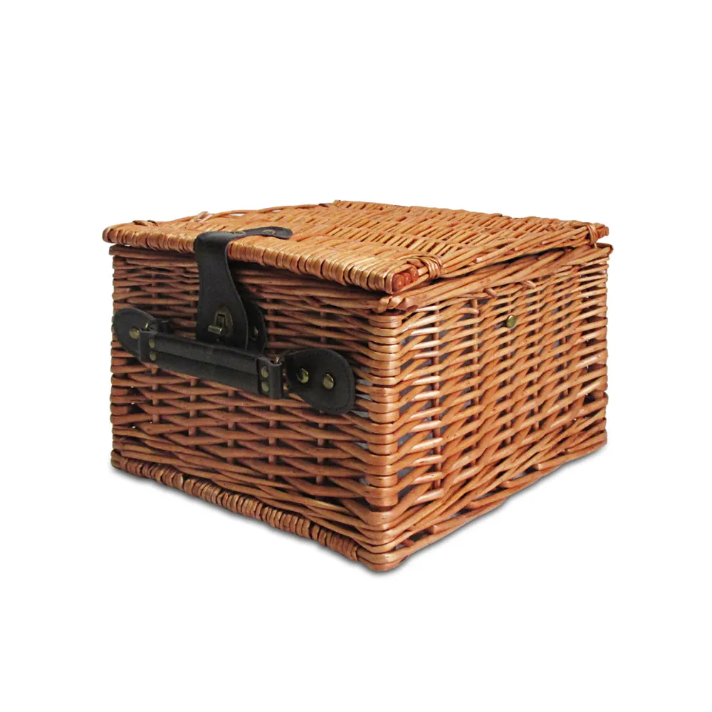 Deluxe 2-Person Willow Picnic Basket Set with Insulated Cooler Bag and Blanket for Alfresco Dining