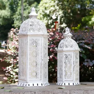 2 Set of 15 and 19.5"High White Rustic Metal Lanterns