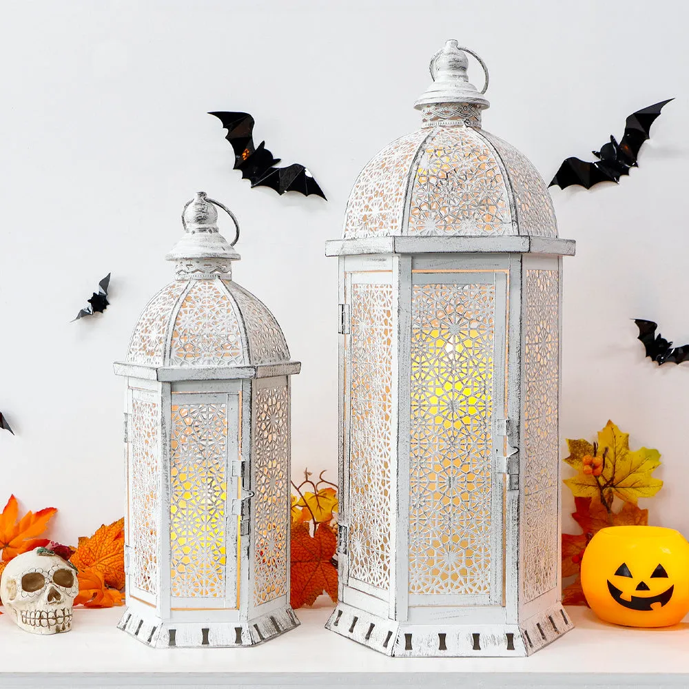 2 Set of 15 and 19.5"High White Rustic Metal Lanterns