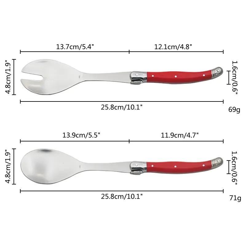 2pcs 10'' Red Salad Spoon set Laguiole Stainless steel Spoon Western Dinnerware Black ABS Handle Party Cake Dessert Tool Kitchen