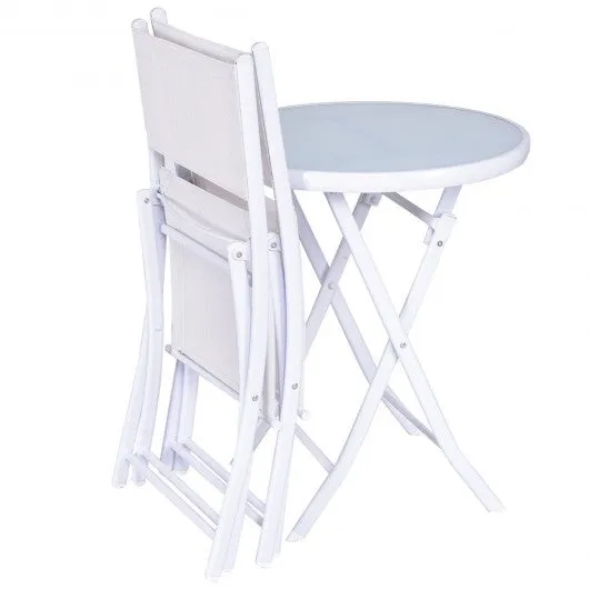 3 Pcs Folding Garden Patio Table Chairs Set-White