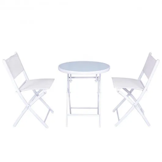 3 Pcs Folding Garden Patio Table Chairs Set-White