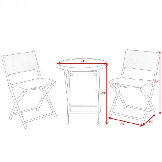 3 Pcs Folding Garden Patio Table Chairs Set-White