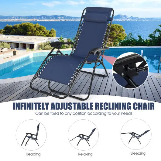 3 Pieces Folding Portable Zero Gravity Reclining Lounge Chairs Table Set-Navy