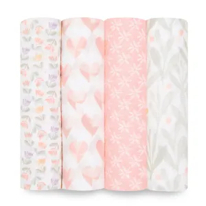 aden   anais Cotton Muslin Swaddles 4 pack Piece of My Heart pink