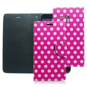 ALCATEL FIERCE XL/5054/FLINT PINK POLKA DOTS LEATHER WALLET CASE