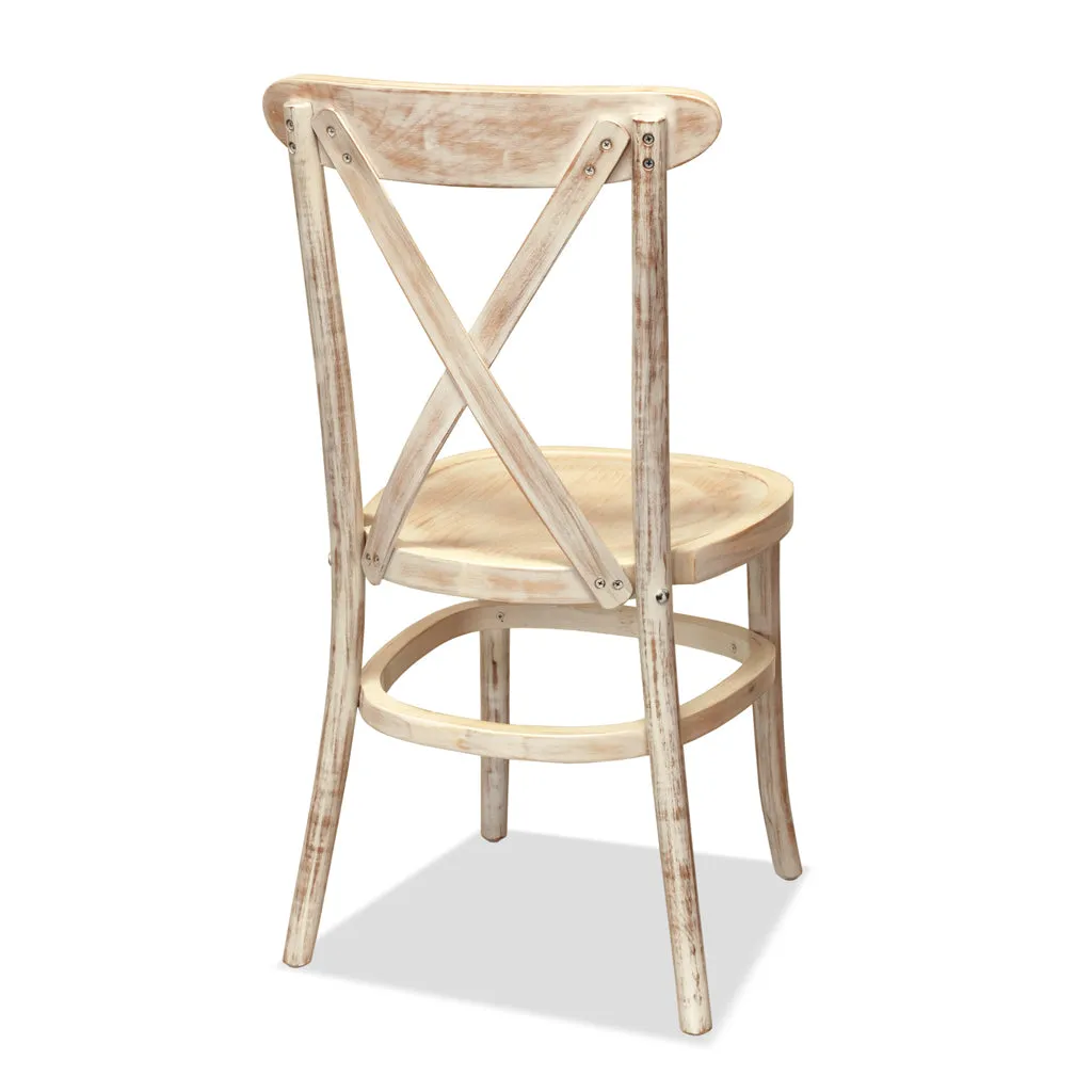 Athena Three Cross Back Chair - Solid Timber Seat- Lime Wash