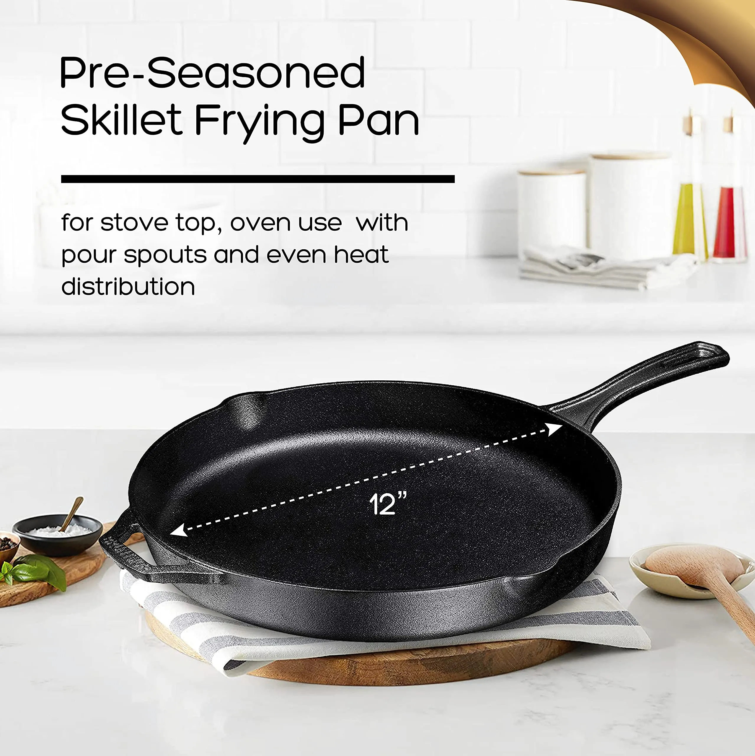 Cast Iron Skillet, Silicone Oil Non-Stick, 12 inch Frying Pan Skillet Pan For Stove top