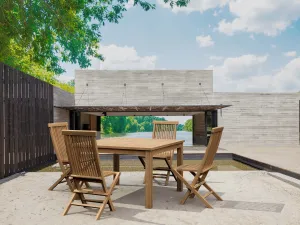 Convenient 5-Piece Teak Folding Dining Set, Nimble Design Allows Ease of Movement & Storage.