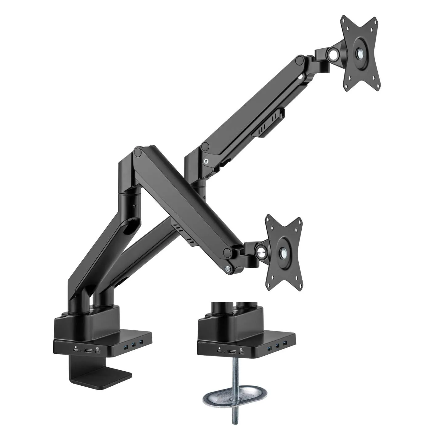 Dual Monitor Desk Mount with Integrated Docking Station