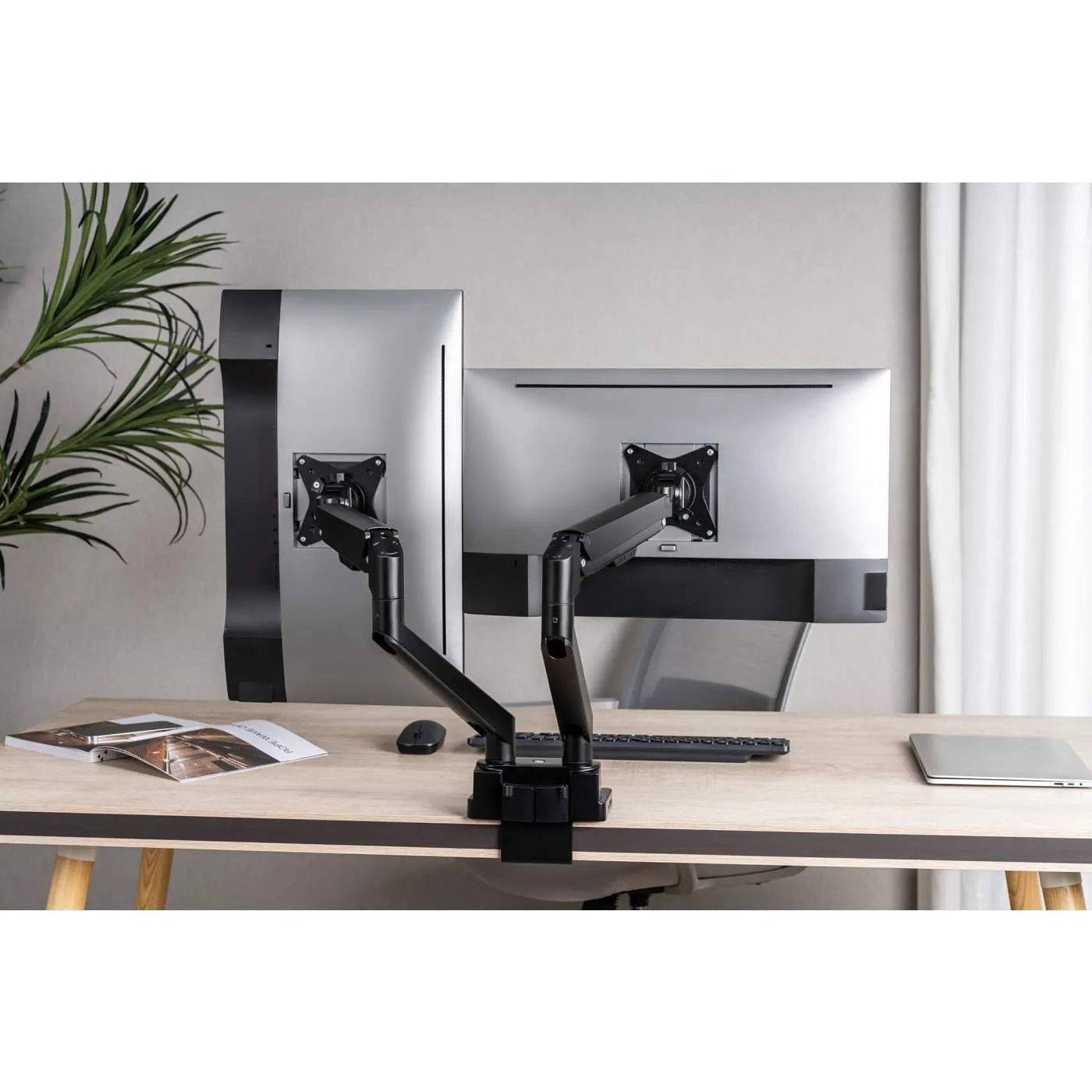 Dual Monitor Desk Mount with Integrated Docking Station