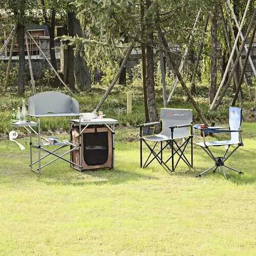 Foldable Outdoor BBQ Portable Grilling Table With Windscreen Bag