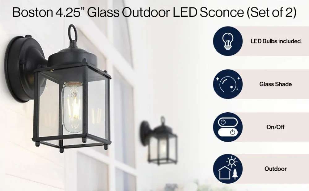 Globe 4.25" Farmhouse Industrial Iron/Glass Outdoor LED Sconce