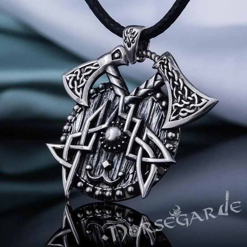 Handcrafted Celtic Axes and Shield Pendant - Sterling Silver