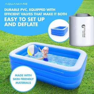 Inflatable Swimming Pool, 106" x 72" x 25"Family For Kids And Adults, Durable Backyard Pool With Pump, For Full-Sized Inflatable Pool For Kids, Adults, Outdoor, Backyard, Summer Water Party,J320