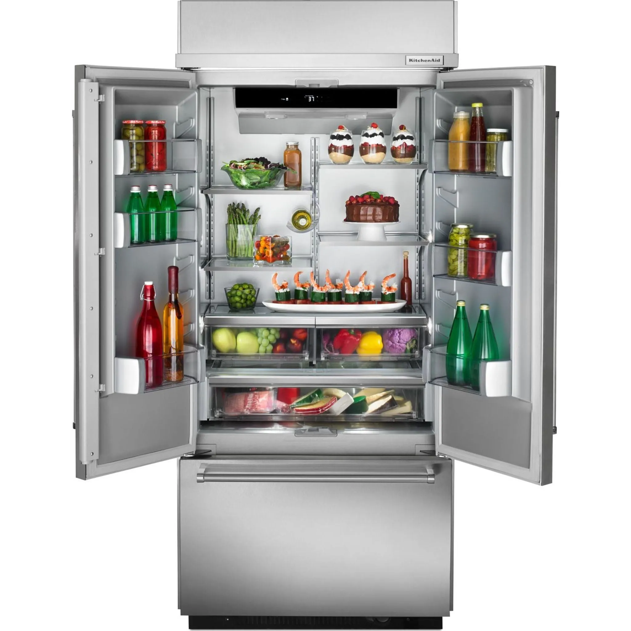 KitchenAid  20.8 cu. ft. 36" Width Built In Stainless Steel French Door Refrigerator with Platinum Interior Design (KBFN506ESS)