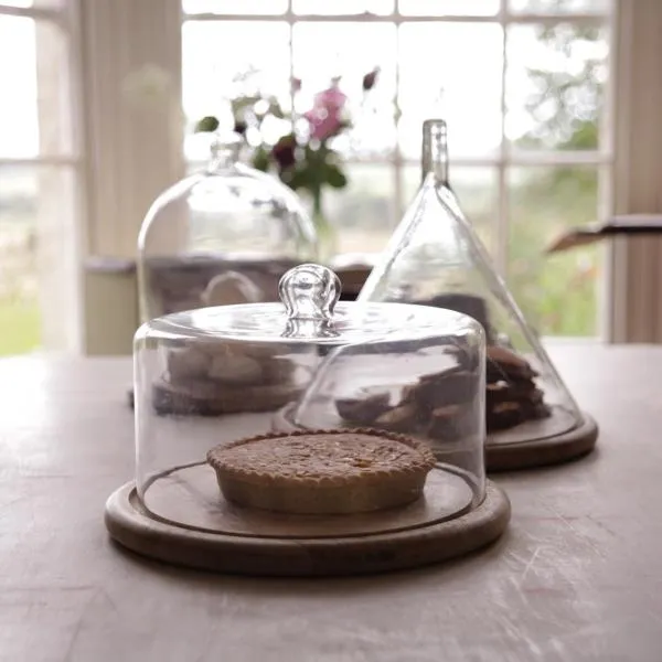 Mango Wood Cake Stand with Recycled Glass Dome