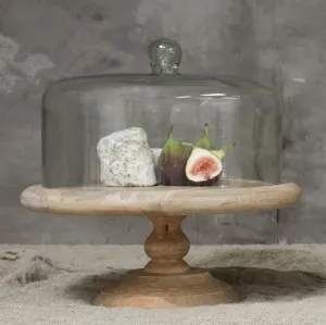 Mango Wood Cake Stand with Recycled Glass Dome