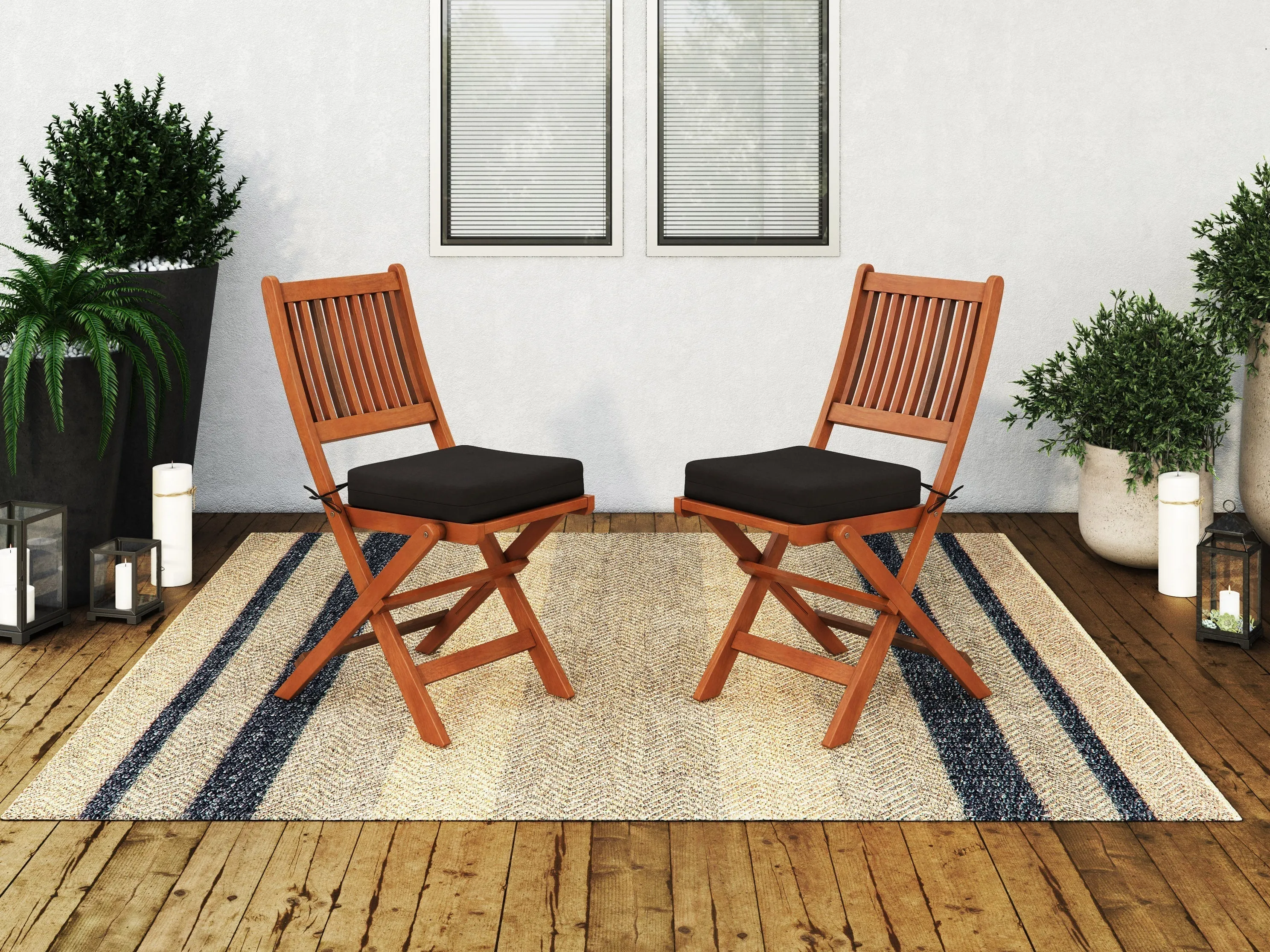 Outdoor Wood Folding Chairs, Set of 2